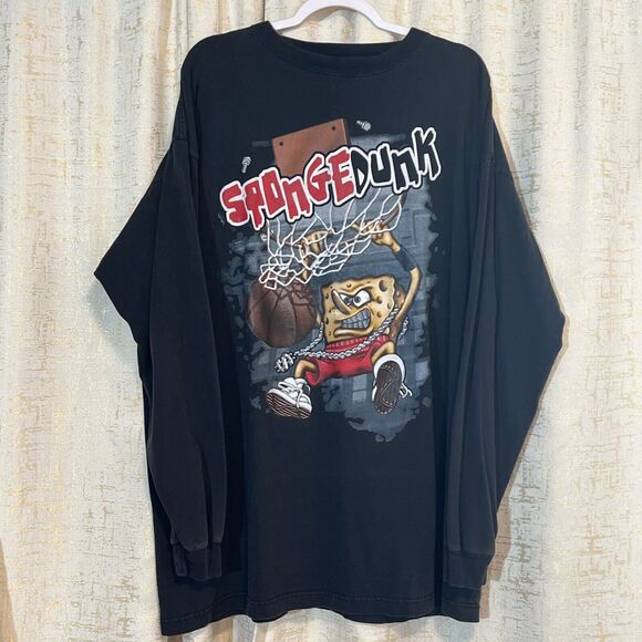 Vintage Y2k Deluxe By Lg SpongeDunk RARE! Cotton Long Sleeve Top Graphic Men 2XL - Picture 1 of 8